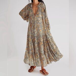 Free People Long Floral Tiered Boho Maxi Dress